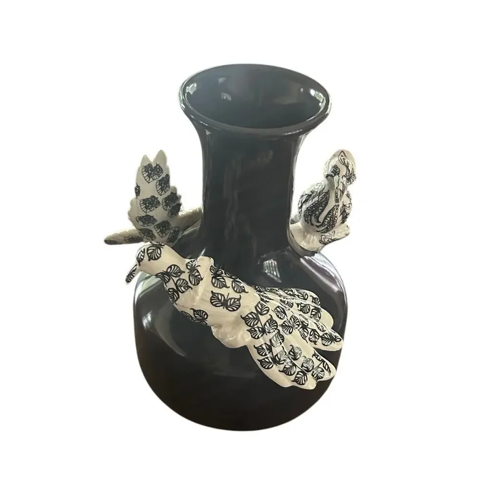 Anthropologie Black Vase Black White Color Vintage‎ Art Birds Home Decoration